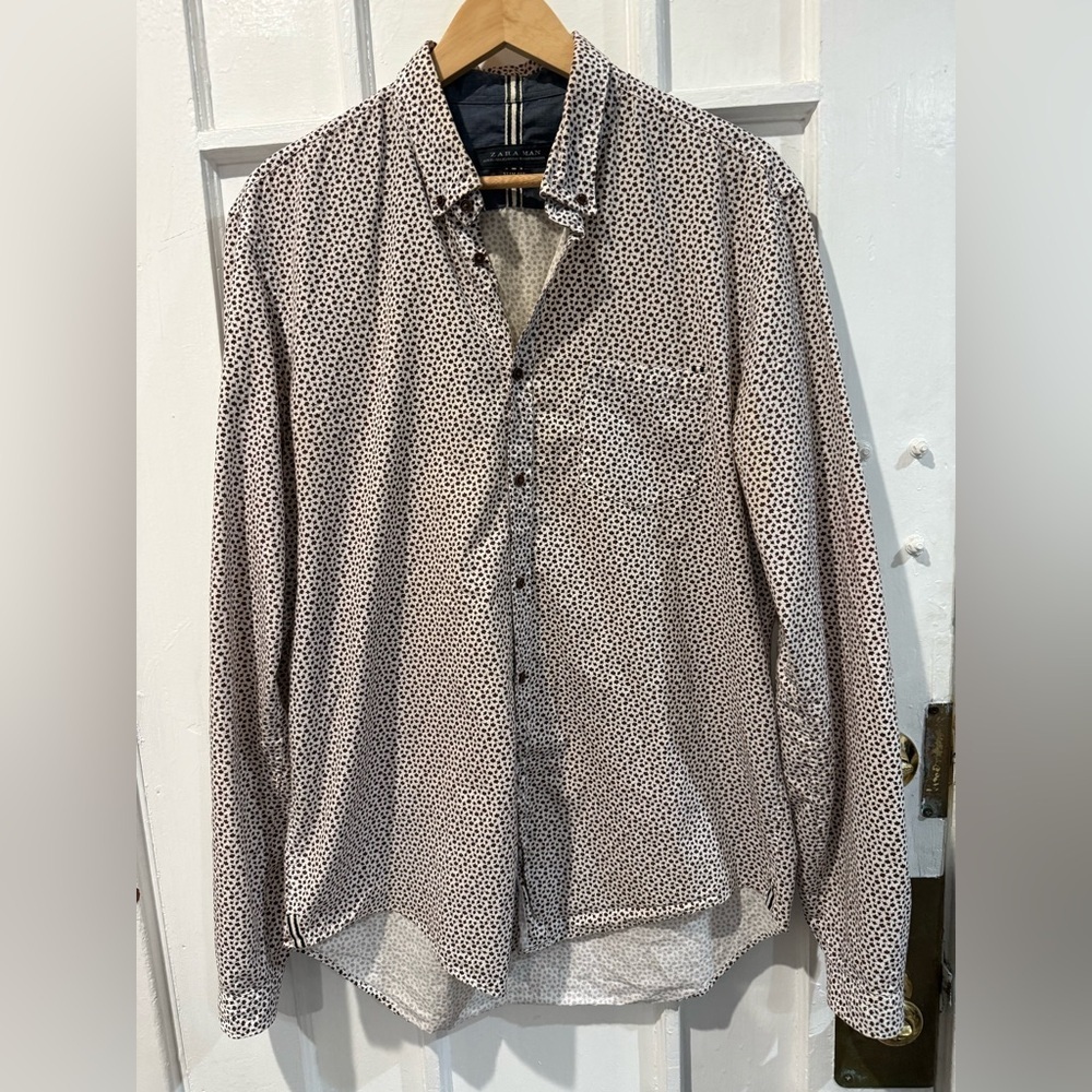 Zara Men's Black and White Geometric Shirt